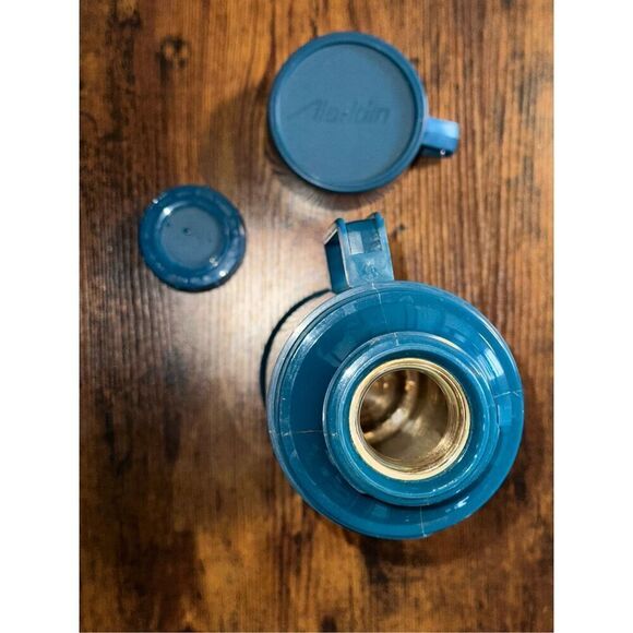 Aladdin Plaid Thermos 1 Pint Blue Vintage With Cup And Stopper - Picture 6 of 9